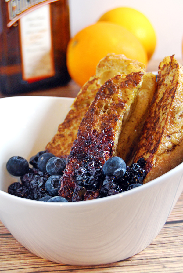 French Toast Sticks with Blueberry Compote: Classic french toast gets a new twist with these french toast sticks, featuring a delicious blueberry compote made with Cointreau.