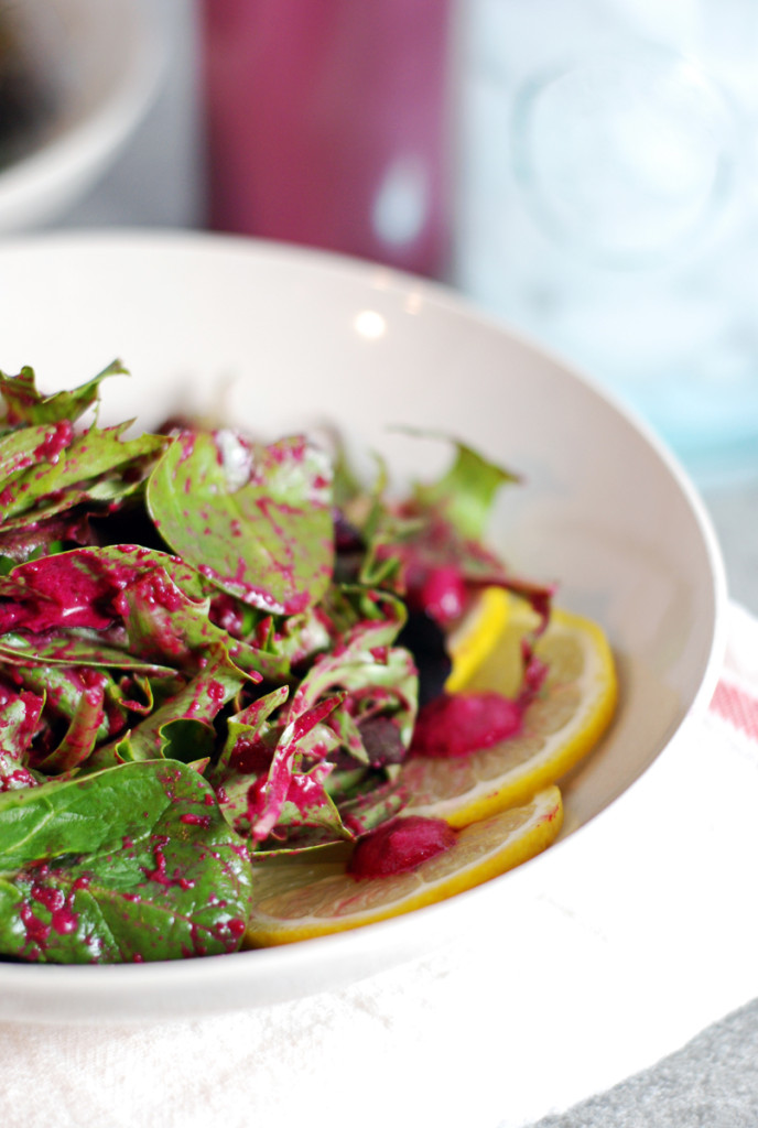 Tangy Roasted Beet Salad Dressing: A beautifully pink salad dressing made from roasted beets and creamy Greek yogurt!