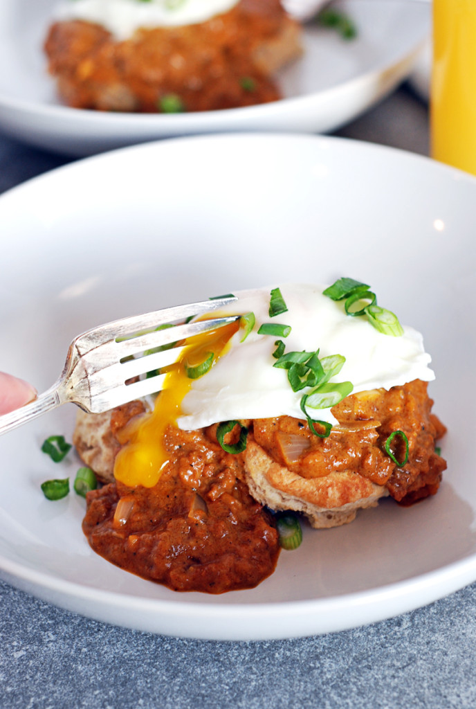 Chorizo Sausage Gravy With Homemade Biscuits And Poached Eggs The