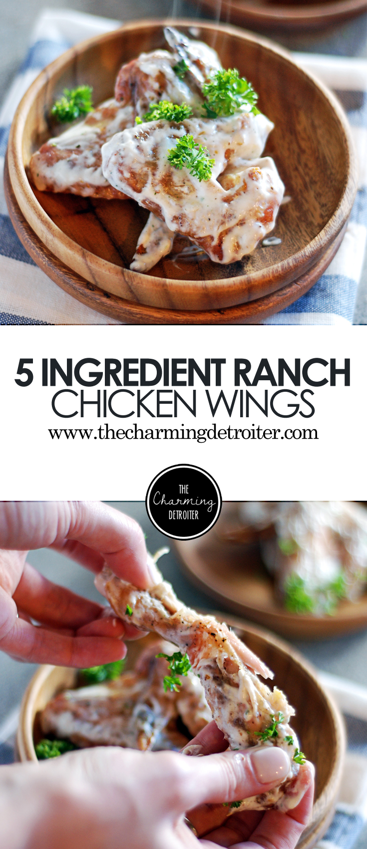 5 Ingredient Creamy Baked Ranch Chicken Wings - The Charming Detroiter