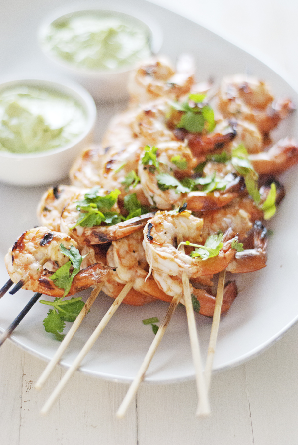 Spicy Grilled Shrimp with Avocado Dipping Sauce