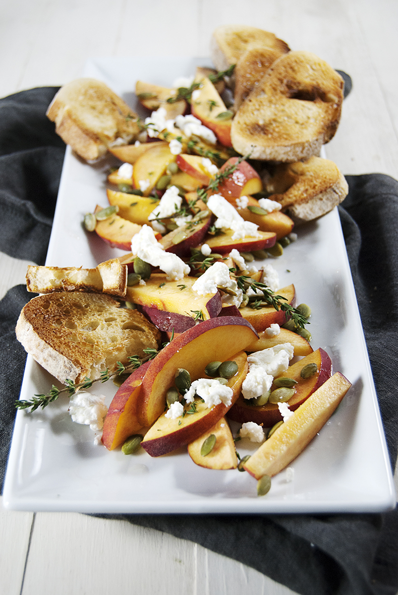 Fresh Peach Salad with Goat Cheese and Crostini - The Charming Detroiter