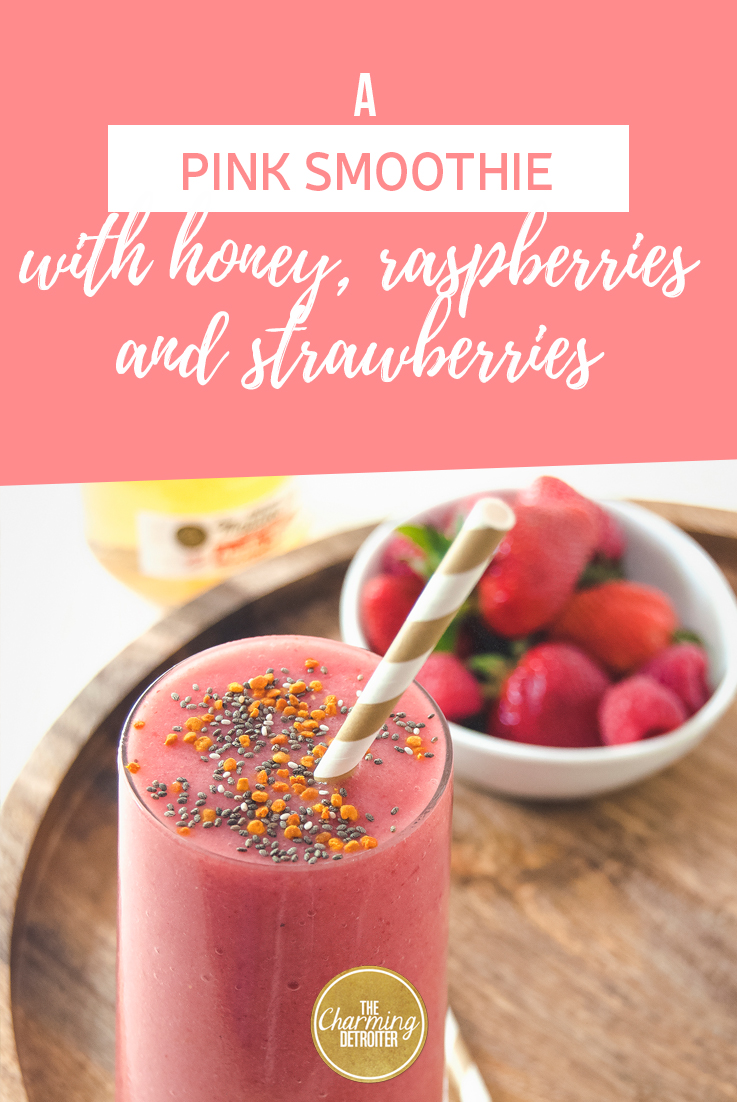 Filled with delicious raspberries, strawberries and banana, this sweet pink smoothie is equally as good for dessert as it is for breakfast!