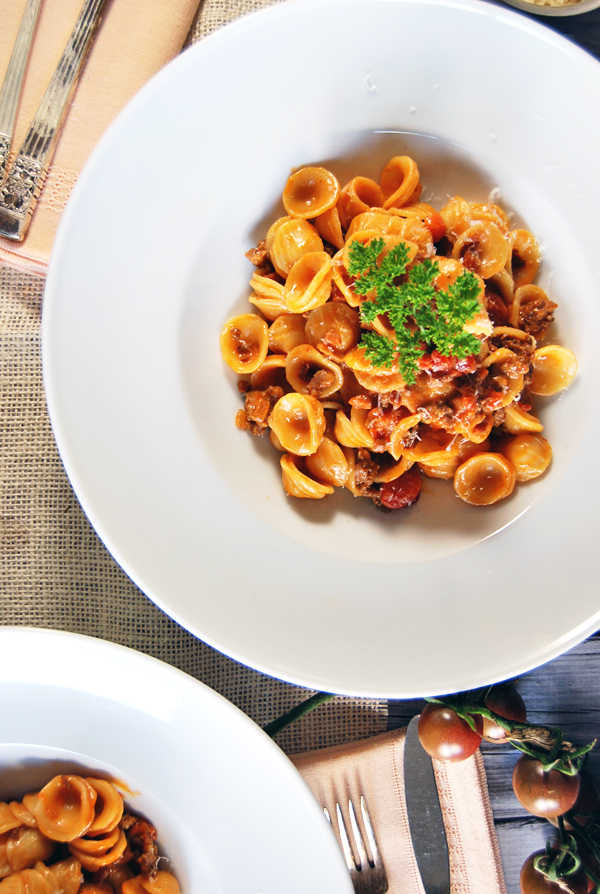 Spicy Creamy Chorizo Ragu with Tomatoes and Orecchiette - The Charming ...