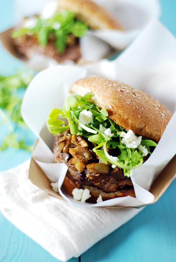 Goat Cheese Stuffed Burgers with Mushrooms and Arugula - The Charming ...