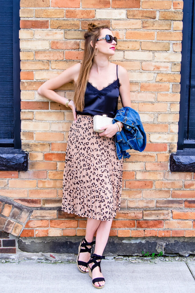 Leopard print skirt black top hotsell