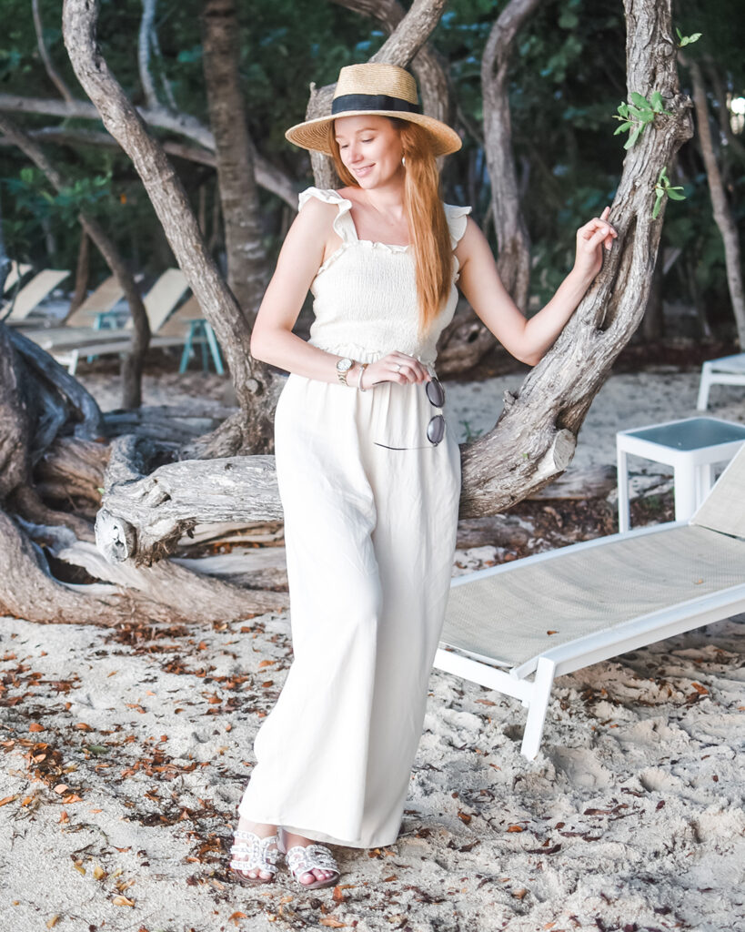 A Neutral Smocked Jumpsuit - The Charming Detroiter